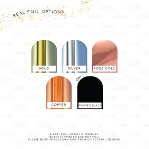 a white background with gold, silver, and rose gold nail polish options