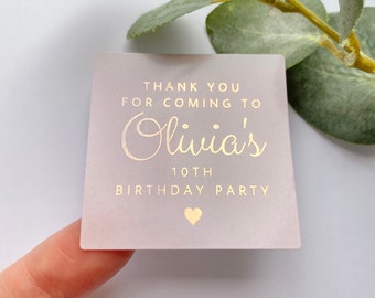 Thank You For Coming To My Party with Heart Luxury Foiled Favour Party Name and Age Stickers