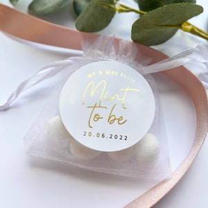 Mint To Be Luxury Foiled Labels for Wedding Favours with Custom Names and Date