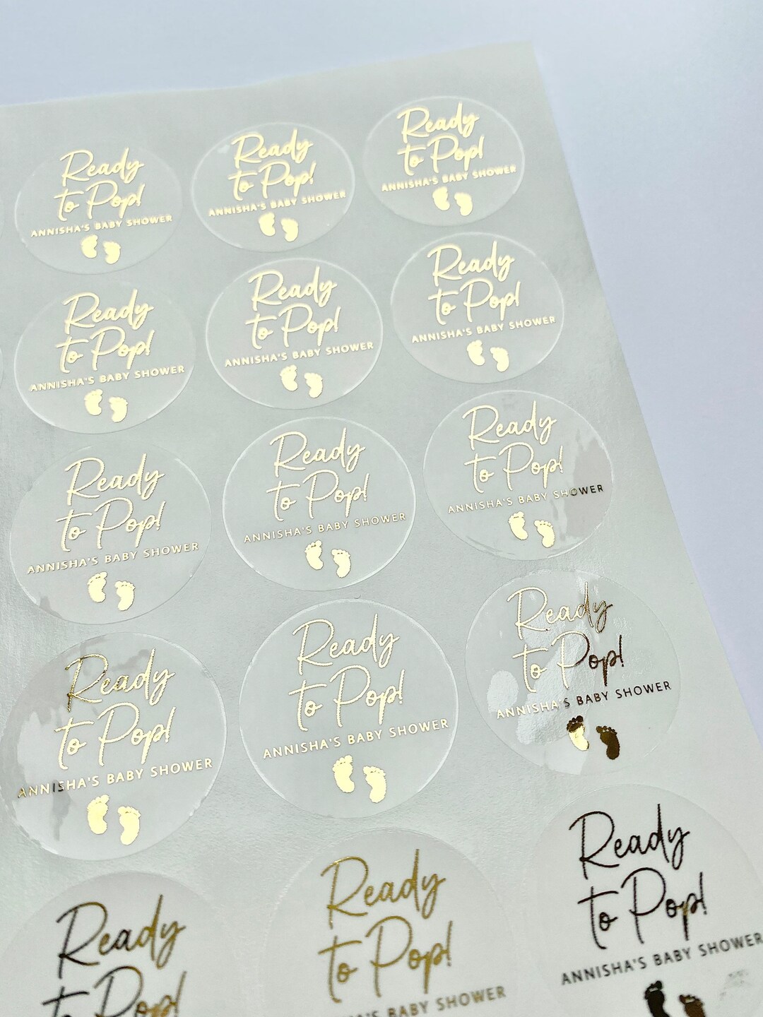 Personalised READY TO POP Luxury Foiled Baby Shower Stickers for ...