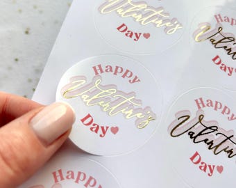 Modern Script Happy Valentines Day Foiled Stickers