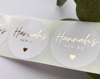 Personalised Hen Do Name Foiled Stickers for Hen Party Hen Do