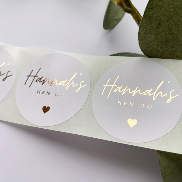 Personalised Hen Do Name Foiled Stickers for Hen Party Hen Do