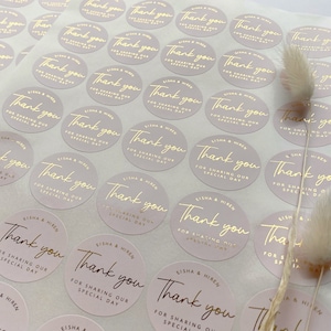 Thank You For Sharing Our Special Day Luxury Foiled Labels for Wedding Favours with Custom Names and Date