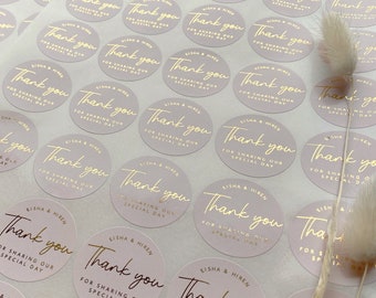 Thank You For Sharing Our Special Day Luxury Foiled Labels for Wedding Favours with Custom Names and Date