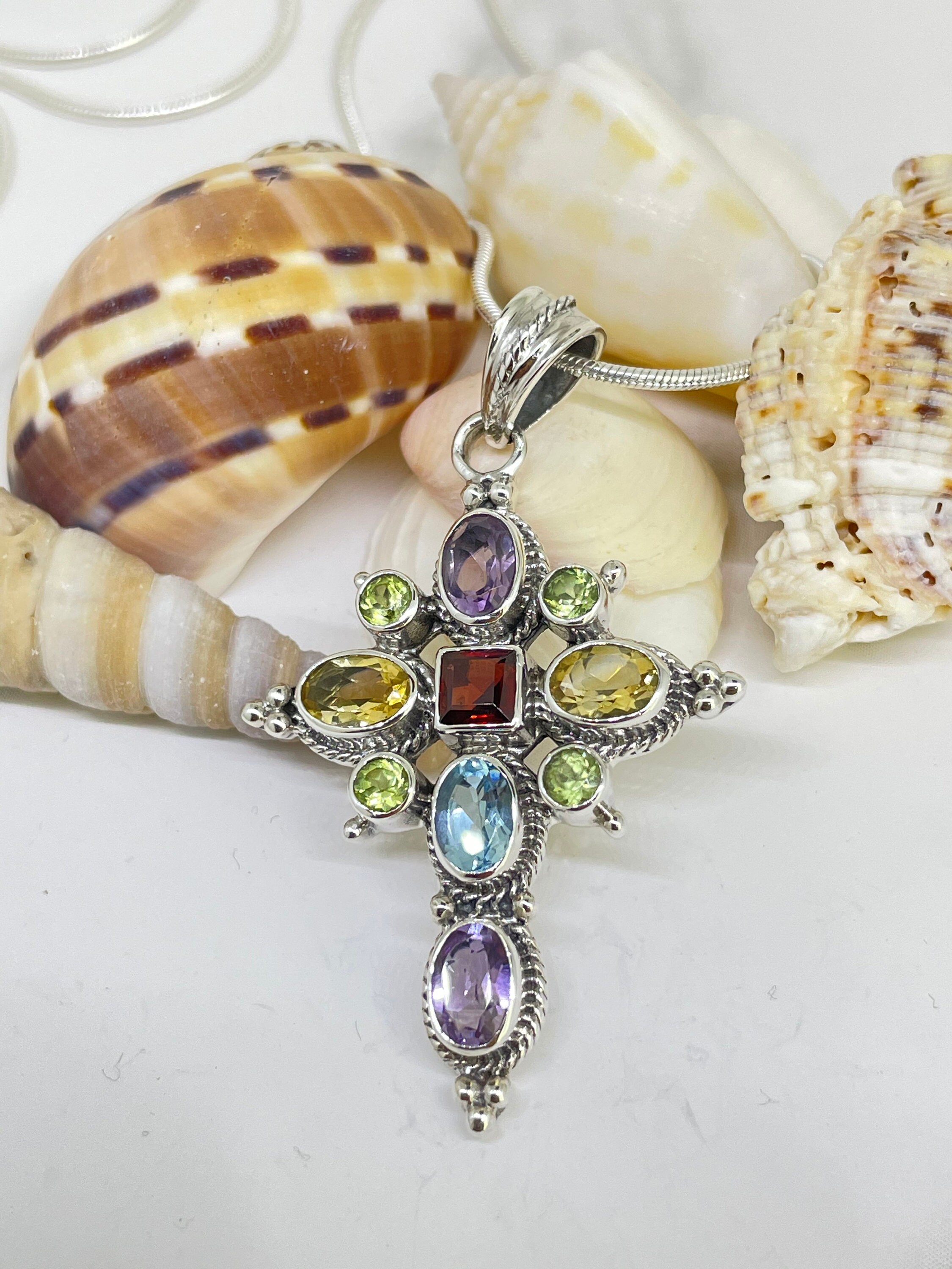 Beautiful multi colored gemstones cross pendant Christ Etsy