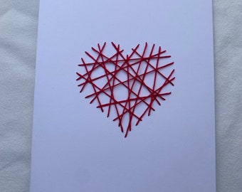 Embroidered heart card kit, valentines card kit, stitched valentines card kit, scribbled heart card kit, make your own card