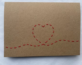 Embroidered heart craft card kit, valentines card kit, stitched valentines card kit, running stitch heart card kit, make your own card