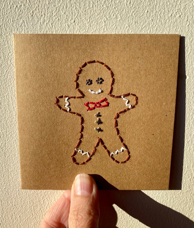 Stitched Christmas card kit Craft Card 3 gingerbread men