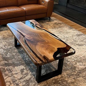Epoxy Coffee table, Clear resin table, Walnut living room table, Live edge wood table
