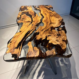 Live edge Clear Epoxy Dining Table, Olive Wood and Resin Table, Custom Made Table, Dining Room Table