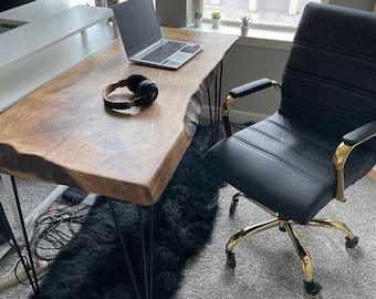 Live Edge Walnut Desk: Solid Wood Computer Desk, Customizable