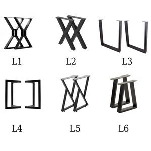 May include: Six different styles of black metal table legs. The legs are labeled L1 through L6.