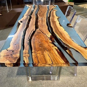 Custom Live edge Blue Epoxy Table, Walnut Dining Table, Resin River Table