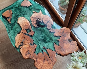 Walnut Live Edge Coffee Table: Round Epoxy Resin River Table