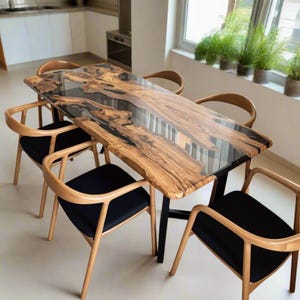 Rectangular epoxy dining table, Custom live edge olive wood and resin table, Kitchen dining table