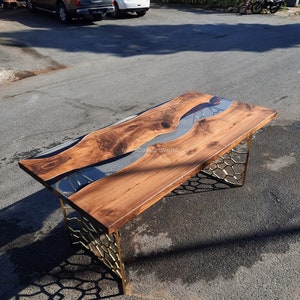 Custom Live Edge Walnut River Dining Table: Clear Epoxy Resin