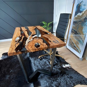 Custom Epoxy Resin Table, Live Edge Table, Recliamed Kitchen Dining Table, Epoxy Coffee Table, Olive Wood Table with Colored Epoxy Resin