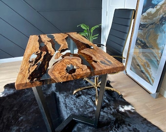 Custom Olive Wood Epoxy Resin Table: Live Edge Dining or Coffee Table