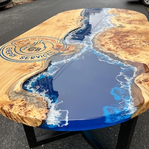 Epoxy Resin Table, Live Edge Dining Table, Ocean Epoxy Table, Mappa Burl Wood Table