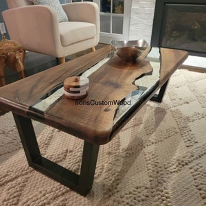 Custom Walnut Wood Epoxy River Coffee Table: Live Edge Resin Table