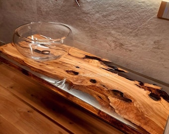 Live Edge Olivenholz Waschtischplatte: Ablagefläche aus Epoxidharz 120x60 cm