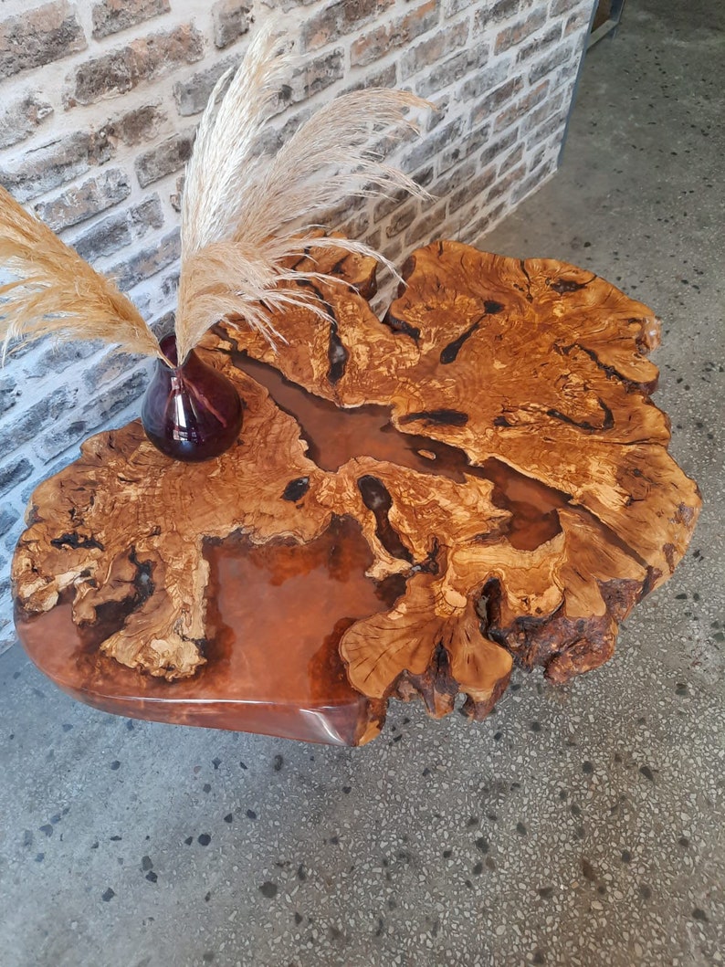 Live Edge Coffee Table With Epoxy Resin Olive Wood Burl Slab Etsy