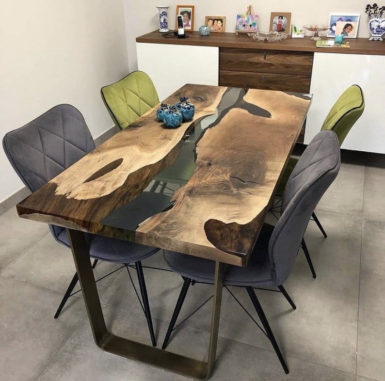 Custom Walnut River Dining Table: Clear Epoxy Resin, Handmade - Etsy
