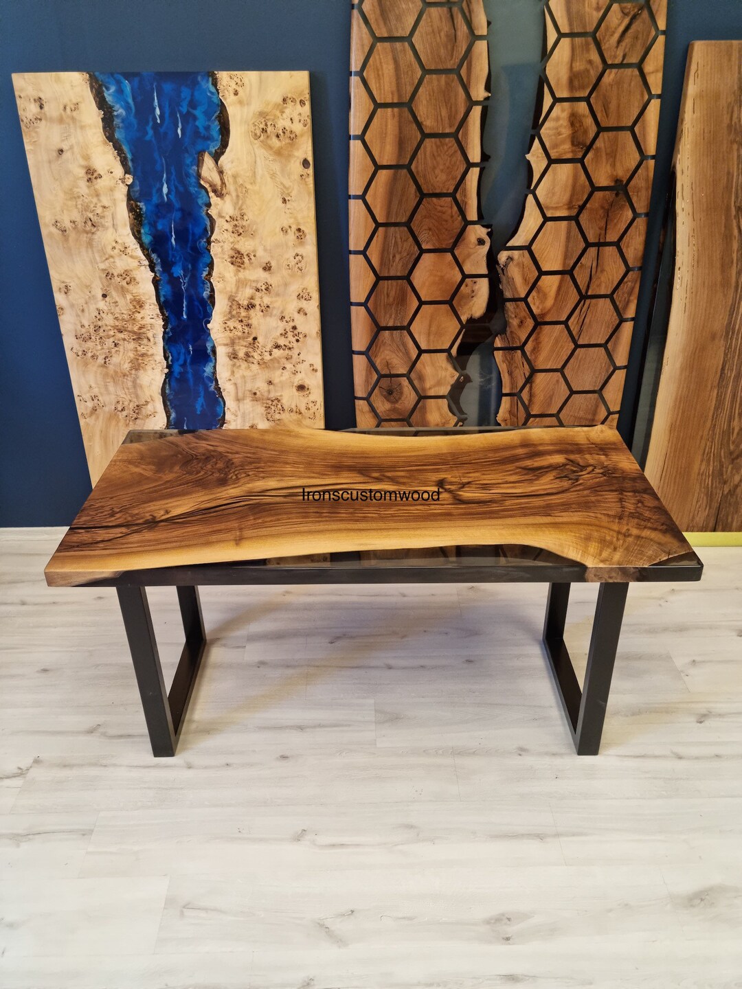Walnut Epoxy Desk Custom Epoxy Resin Table Live Edge Desk Etsy