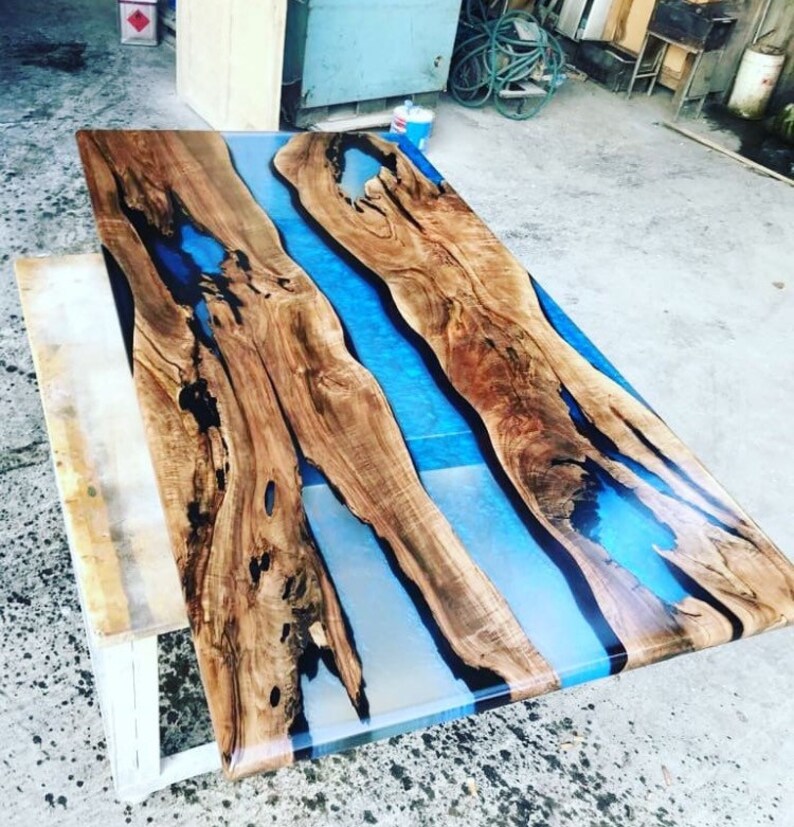 Epoxy Coffee Table with Clear Resin River Custom Live Edge | Etsy