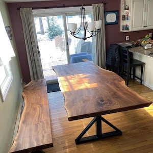 Live Edge Walnut Dining Table: Solid Wood Rustic Kitchen Table