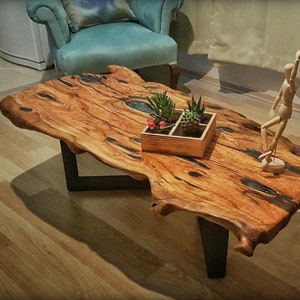 Epoxy Olivenharz Couchtisch, benutzerdefinierte Live Edge Olivenholzplatte Esstisch