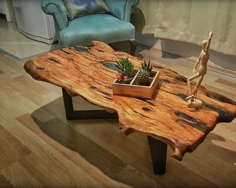 Epoxy Olive Resin Coffee Table, Custom Live edge Olive Wood Slab Dining Table