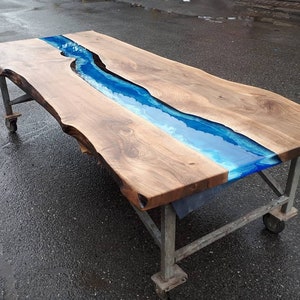 Custom Deep Blue Ocean Epoxy Table, Dining Epoxy Table, Blue Resin Live ...