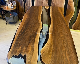 Live Edge Walnut Epoxy Resin River Table - Custom Dining Table