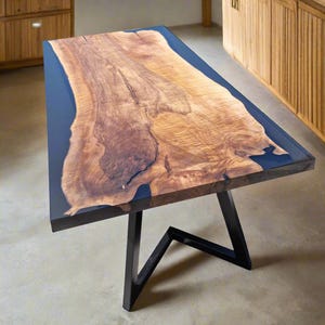Black Epoxy Dining Table, Wood Resin Table, Custom Epoxy Table, Live Edge Walnut Table