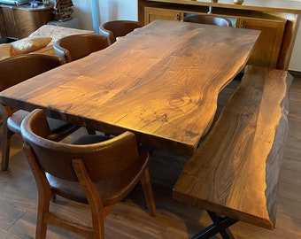 Handmade Walnut Live Edge Dining Table: Custom Solid Wood Furniture