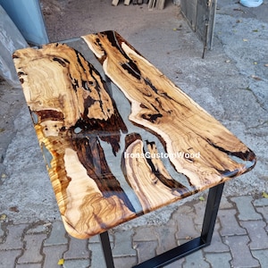 Clear Epoxy Dining Table, Olive Epoxy Resin Table,, Live Edge Dining Table, Custom Reclaimed Table
