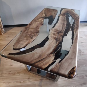 Epoxy Coffee Table with Clear Resin River, Custom Live Edge Table, End Table, Center Table