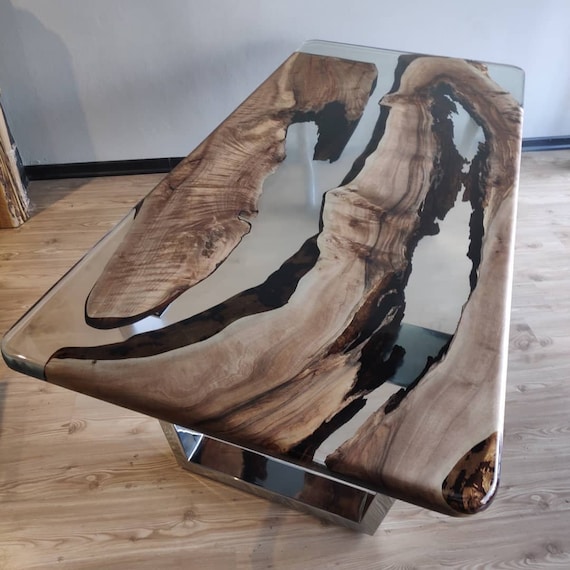 Epoxy Coffee Table With Clear Resin River Custom Live Edge Table End Table Center Table Etsy