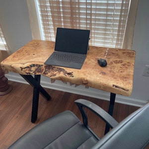 Custom Live Edge Mappa Burl Wood Desk: Rustic Office Table