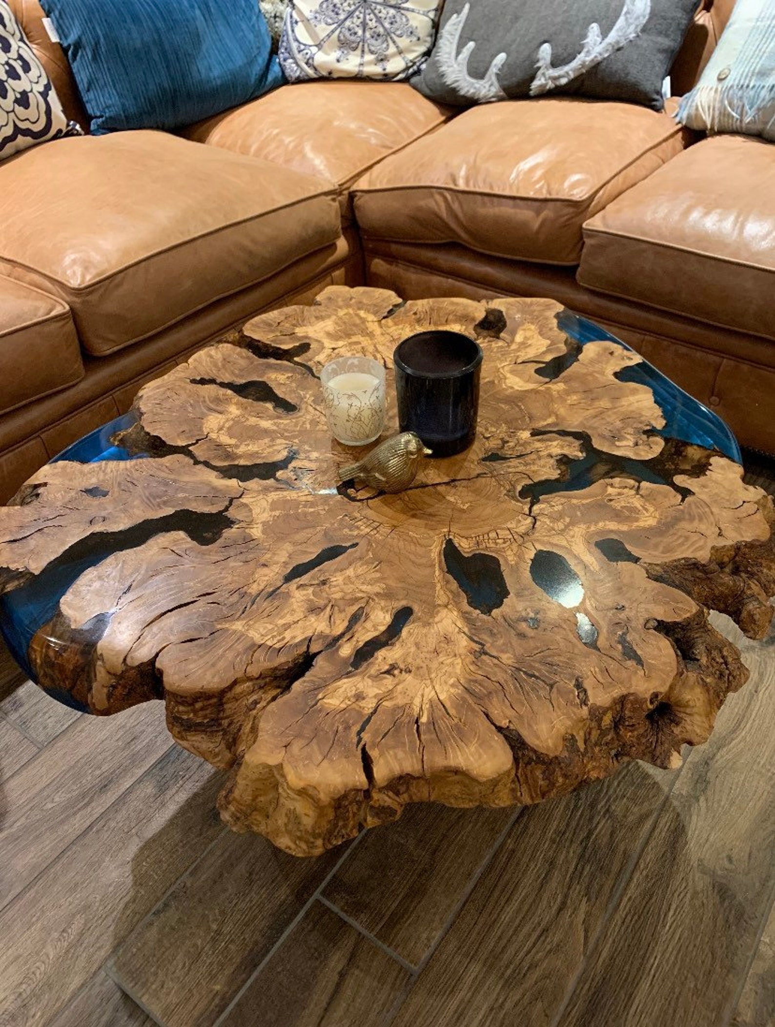 Live Edge Coffee Table With Epoxy Resin Olive Wood Burl Slab | Etsy UK