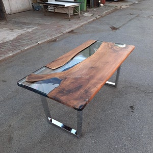 Handmade Live Edge Walnut River Table: Ultra Clear Epoxy Resin Dining Table