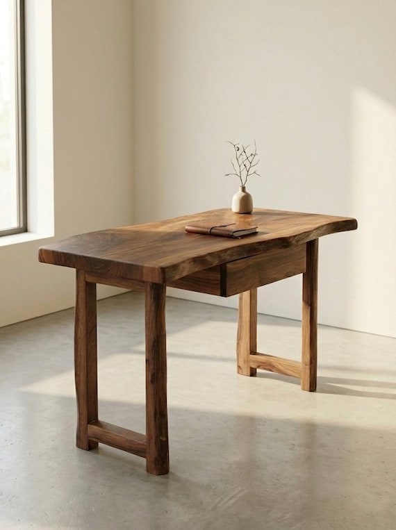 Handmade Live Edge Walnut Desk | Rustic Modern Home Office