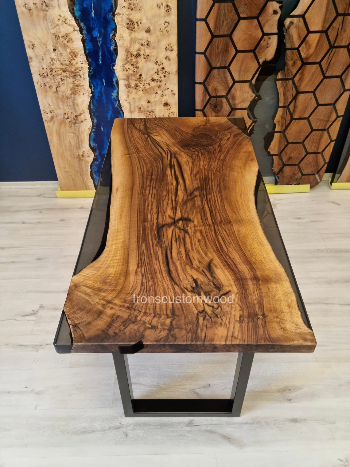 Walnut Epoxy Desk Custom Epoxy Resin Table Live Edge Desk Etsy