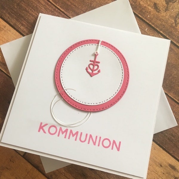 Glückwunschkarte Kommunion „Glaube, Liebe, Hoffnung“ Kommunionkarte Weiß/Pink