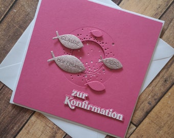 Glückwunschkarte "zur Konfirmation", altrosa/weiß/glitzer