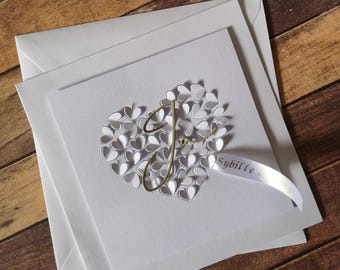 Hochzeitskarte "Ja", Karte zur Hochzeit personalisierter, Weiß und Gold