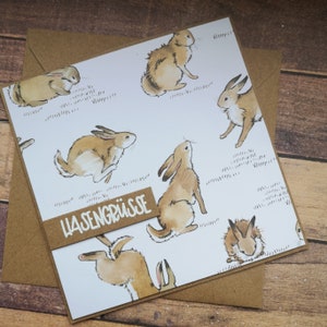Osterkarte „Hasengrüsse“, Karte zu Ostern, Osterhase, Hase, Kraftkarton