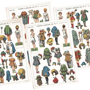 Antique French Paper Doll 4 Page PDF Kids Printable Digital Download
